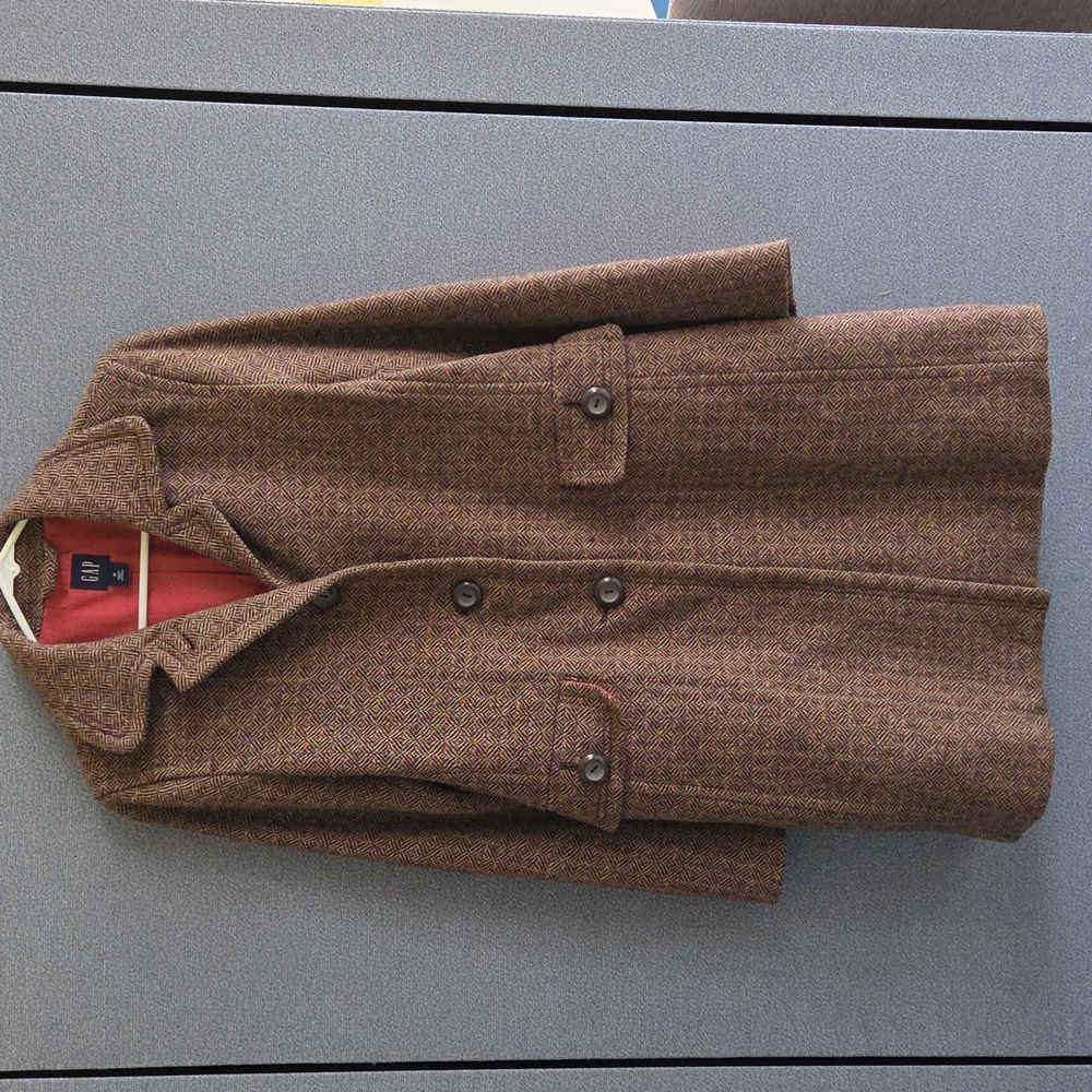 GAP Tan Herringbone Womens Trench Coat Wool Blend Medium